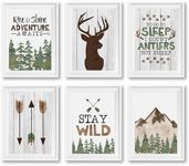 Hadley Designs 6 Reversible 8x10 Hunting Decor Prints, Unframed Deer Wall Art, Adventure Nursery Decor For Boys, Woodland Nursery Wall Decor For Boys Bedroom, Baby Boy Nursery Decor