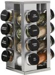 Kamenstein 16 Jar Heritage Revolving Countertop Spice Rack Organizer with Spices Included, FREE Spice Refills for 5 years, Brushed Stainless Steel with Black Caps