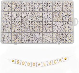 Pyhot 1450 Pieces Acrylic Letter Beads,4x7mm Gold Letter Beads Round Alphabet Beads Charms forfor Jewelry Making, DIY Bracelets, Necklaces, Key Chains, Bracelets