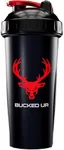 Bucked Up Perfect Shaker Bottle, 28oz, BPA-Free, Dishwasher Safe, Leak-Proof, Black Bottle with Red Buck Logo