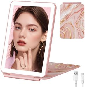 FUNTOUCH Rechargeable Travel Makeup Mirror with Light, 2000mAh Portable Makeup Mirror with 3-Color Lighting, Dimmable Touch Screen, Tabletop LED Folding Cosmetic Compact Vanity Mirror