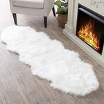 Silky Super Soft White Faux Sheepskin Shag Rug Faux Fur | Machine Washable | Great for Photography Decor Bedroom | Real Look Without Harming Animals (White, Double Pelt (2x6))