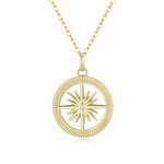 GAVU 14K Gold 925 Sterling Silver Compass Necklace for Women, Dainty Gold Necklace for Women