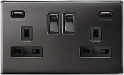 Polished Black Nickel USB Double Wall Plug Socket 2 Gang 13A with 2 USB Charger Port Outlets Socket Plate N776GME