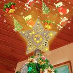 RNSSEZ Christmas Star Tree Topper, Glitter Sparkling Lighted Tree Toppers with 3D Rotating Colorful Projectors for Home Holiday Party Xmas Tree Decorations (Golden Star Tree Toppers)