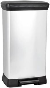 CURVER Decobin - Poubelle rectangulaire à pédale, 50L - Fermeture Douce - Aspect Métal - Pour Cuisine, Bureau, Salle de Bain - 39 x 29 x 72 cm - Gris - Recyclé, Packaging renforcé