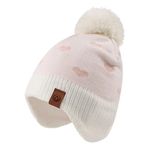 Zsedrut Kids Winter Knitted Hat Scarf Earflap Pompom Beanie Cap for Girls Boys Thick Warm Toddler Hats (White Hat, 4-8Y)