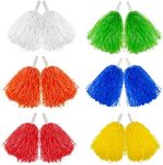 Hooshing 12PCS Pom Poms Cheerleading Muticolor Plastic Cheer Pom Poms with Handles for Team Spirit Sports Party Dance