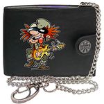 Old Rocker Guitar Player Rock Music KLASSEK Mens Wallet with Chain Real Leather RFID Blocking with Coin Pocket and Metal Gift Box