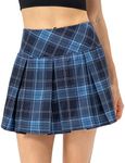 Amxiway Women's Pleated Tennis Skirts with Shorts Mini Plaid Golf Skort High Waisted Skorts Casual Athletic Workout, Navy Plaid, Medium