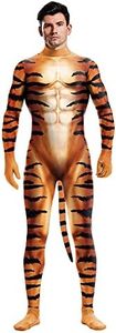 Bemeiren Cosplay Zentai Bodysuit for men Animal print with tail halloween Party furry catsuit tiger