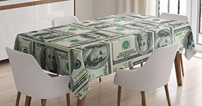 Ambesonne Money Tablecloth, Dollar Bills of United States Federal Reserve with The Portrait of Ben Franklin, Rectangular Table Cover for Dining Room Kitchen Decor, 60" X 90", Green Grey