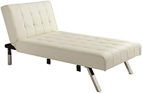 Emily Futon Chaise Lounger, Vanilla Faux Leather, Modern And Contemporary, Quickly Converts From Chaise To Sleeper, Bundle With Ebook For Home Furniture
