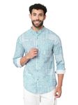 BLUE BUDDHA Turquoise Printed Men's Shirt | Regular Fit Cotton Full Sleeve Shirt with Spread Collar | Stylish and Comfortable Shirt for Office or Party-230625085