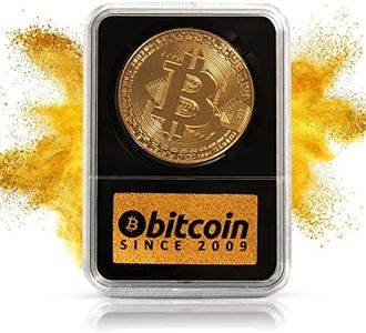 Golden Bitcoin Coin in Limited Edition Case | Gold Plated Commemorative Collectible Coin for Crypto Coin Collection | Investor, Crypto Lover Gift Ideas for Men & Women | Crypto Collector Club Aus