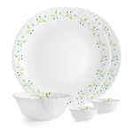 Cello Opalware Dazzle Tropical Lagoon 5 Units | Opal Glass Dinner Set for 2 | Light-Weight, Daily Use Crockery Set for Dining | White Plate and Bowl | White