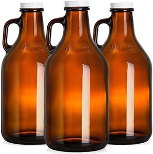 ZEAYEA 3 Pack Glass Growler, 32 oz Amber Glass Jug with Lids and Handle, Great for Beer, Home Brewing, Kombucha, Distilled Water