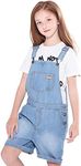 SOLOCOTE GirlVintage Wash Denim Pinafore with Adjustable Straps Jumpsuit Suspender Shortall Bib Pocket 5-14Y, Light Blue, 9-10 Years