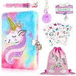 FRIUSATE Secret Diary for Girls, Unicorn Diary for Girls with Lock and Keys, Presents Set Include Plush Unicorn Diary Coin Purse Keychain Pen Bracelet Crystal Sticker for 5-13 Year Old Girls