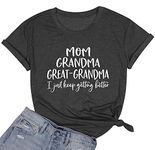 Grandma Shirts for Women Mom Grandma Great Grandma Graphic Tshirts Grandmom Gifts Tops Casual Gigi Tees Shirt, Dark Grey, Small