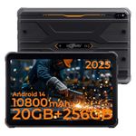 HOTWAV R10 Pro 2025 Rugged Tablet Android 14-10.1 Inch HD+ 10800mAh Waterproof Tablet, 20GB RAM+256GB ROM/1TB TF Outdoor Tablets, 13MP+5MP Camera IP68&IP69K/4G-LTE/5G WiFi/Face ID/GPS/OTG Orange
