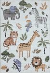 Rug Branch Kids Soft Steps Playtime 4'x6' (Exact Size: 3'11" x 5'10") Cartoon Animals, Educational Learning Soft Area Rug, White Beige - Boys & Girls in Playroom, Nursery, Bedroom