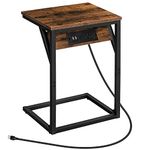 HOOBRO C-Shaped End Table with Charging Station, Side Table for Sofa with USB Ports & Outlet, Industrial Couch Table with Metal Frame for Study Living Room Bedroom, Rustic Brown BF06USF01