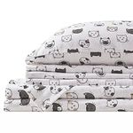 Comfort Spaces Cotton Flannel Breathable Warm Deep Pocket Sheets with Pillow Case Bedding, Twin, Grey/Pink Cats, 3 Piece