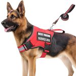 DEWVIE Service Dog Vest Harness, Adjustable Dog Harness and Dog Leash Set with 10 Removable Patches, Pet Vest Harness with Soft Handle and Card Window for Dogs (Red, X-Large)