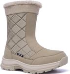 FRAN WILLLOR Women Winter Snow Boots Waterproof Insulated Zipper Slip On Non-Slip Boot with Comfortable Warm Fur Lined, Beige, 10