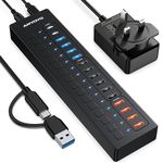 Powered USB Hub, ANYOYO 16-Port USB Hub (4 USB A 3.0+2 USB C 3.0+4 USB A Smart Charging+6 USB A 2.0),USB Splitter with Individual On/Off Switches and 20V/3A UK Power Adapter for USB C/A devices