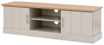 GFW Kendal Oak Unit with Display Shelves & Storage, Wooden Entertainment Stand Cabinet with Rear Cable Entry, Grey, H-48cm x W-150cm x D-39cm