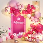 KARLURE Pink Balloon Garland Arch Kit with Lights,Hot Pink Gold Confetti Balloons for 2024 Graduation Princess Barbie Birthday Party Baby Shower Bridal Shower Wedding Anniversary Decorations