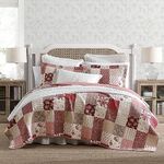 Laura Ashley - Twin Quilt Set, Reversible Cotton Bedding with Matching Sham, Patchwork Inspired Home Decor (Celina Patchwork Red, Twin)