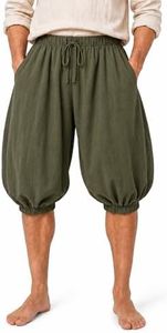 UQJE Mens Medieval Harem Shorts Faux Linen Pirate Knickers, Green, 2XL-3XL