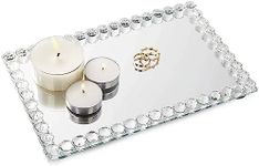 Rectangular Mirror Tray Crystal with Bead Diamond Shape Trim for Bathroom Vanity, Decorative Serving Tray for Coffee Table, Home Decor, Candles, Jewelry (9x6x1 in)