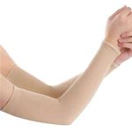 VI3 Unisex Arm Sleeves with Thumb Hole UV Protection Cooling Long Ice Silk Sleeves - Ultimate Protection for Sports & Outdoors. (Beige)