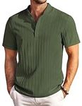 COOFANDY Mens Short Sleeve Henley Shirts Casual Summer Band Collar Beach Textured Shirt for Men ArmyGreen S