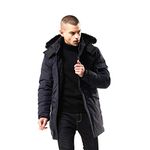 WEEN CHARM Men's Warm Parka Jacket Anorak Jacket Winter Coat with Detachable Hood Faux-Fur Trim Navy Blue
