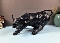 DecorWala 10" Black Bull Statue for Sensex Gift Decor – 26 cm Financial Market Bull Sculpture – Stock Market Bull for Desk, Office, or Gifting