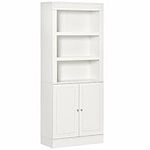 HOMCOM Kitchen Cupboard with 6-tier Shelving, Freestanding Storage Cabinet, Pantry Cupboard with 3 Open Compartments and Double-door Cabinet with Adjustable Shelves, White