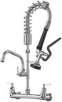 Commercial Kitchen Sink Faucet with Sprayer-JZBRAIN Wall Mount 8 inch Center Add-on 10" Spout Pre-Rinse Faucet for 2-3 Compartments Sink (25" Height)
