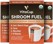 VitaCup Shroom Fuel, Mushroom Based Instant Coffee Alternative Packets, Mushroom Coffee Substitute w/Cacao, Cinnamon, Chaga, Lions Mane, & Maca for Energy, Immune Support, & Focus, 72 ct