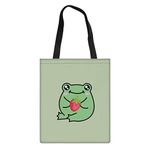 Showudesigns Strawberry Frog Canvas Tote Bag Cute Reusable Grocery Shopping Bags for Teen Girls Women Travel Shoulder Handbag Purse Stuff Sack Kids Bookbag for Outdoor Sports