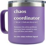 Chaos Coordinator Mug Tumbler, Gifts for Women Mom Boss Coworker Teacher Nurse, Birthday Thank You Gift Ideas, 12oz Purple Coffee Cup