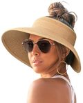 FURTALK Sun Visor Hat for Women Wide Brim Straw Roll-Up Ponytail Summer Beach UV UPF Packable Foldable Travel