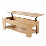 Home Source Coffee Table with Lift Up Top Storage Area and Magazine Shelf, Engineered Wood, Oak Effect, 100cm