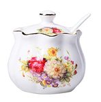 Mozacona Ceramics Retro Flower Sugar Bowl Spice Jar Storage Seasoning Pot with Lid Spoon