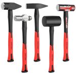 MAXPOWER 5 PCS Hammer & Mallet Set - Includes 32 oz Ball-Pein Hammer, 500 g Chipping/Welding Hammer, 16 oz Rubber Mallet Hammer, 3 lb Sledge Hammer, 3 lb Cross-Pain Hammer - All with Fiberglass Handle