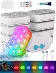 Updated Rechargeable Submersible LED Lights with Remote, Changing Multicolor Underwater Pool Lights, IP68 Waterproof, Built-in 2600mAh Battery, with Magnets and Glue, for Hot Tub, Bathtub (8-Pack)